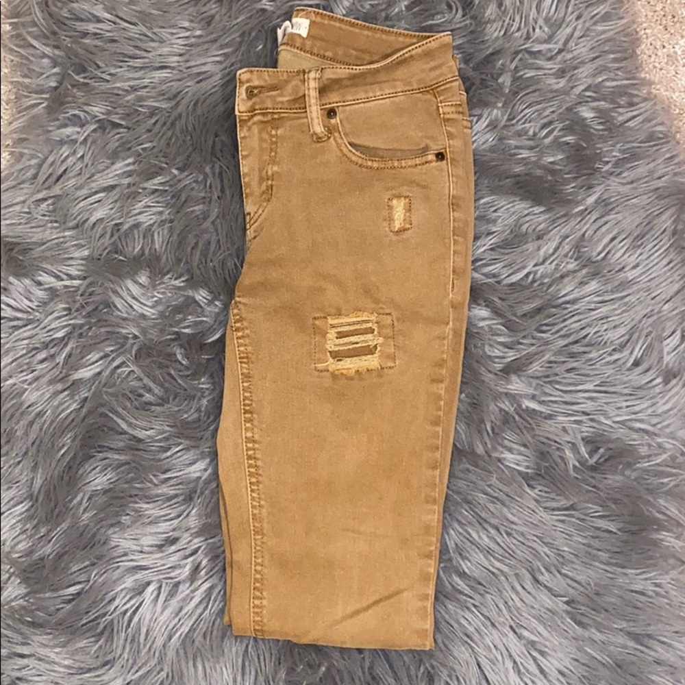 Khaki Ripped Denim Pants